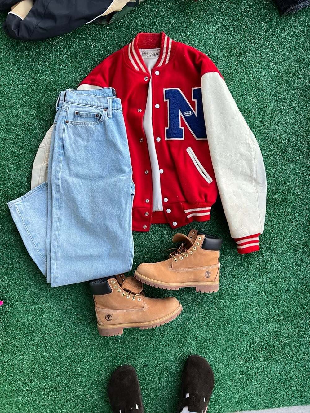 Vintage Holloway Red and White Wool and Leather Varsity Letterman Jacket Size 44